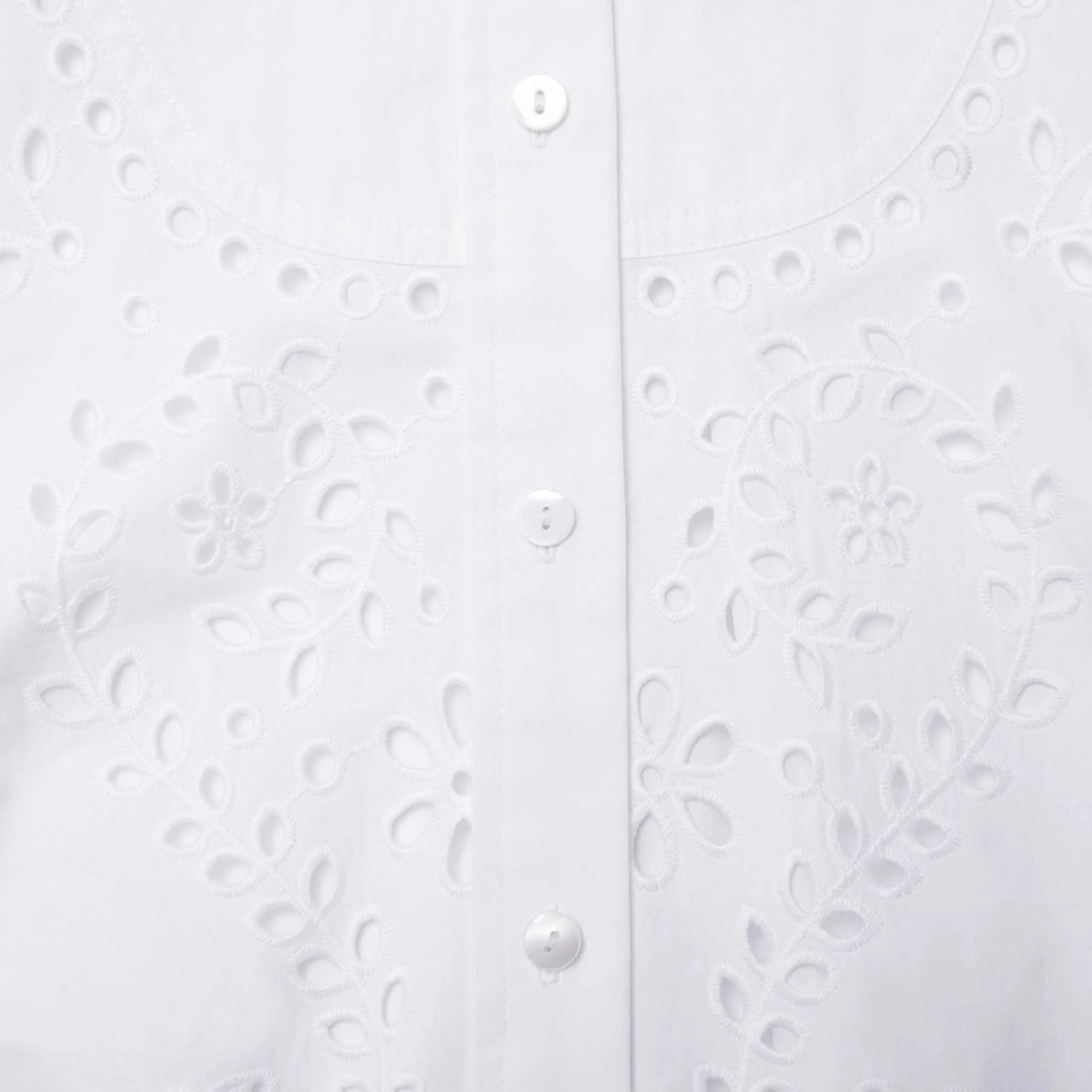 White Cotton Embroidered Shirt Dress - Image 4