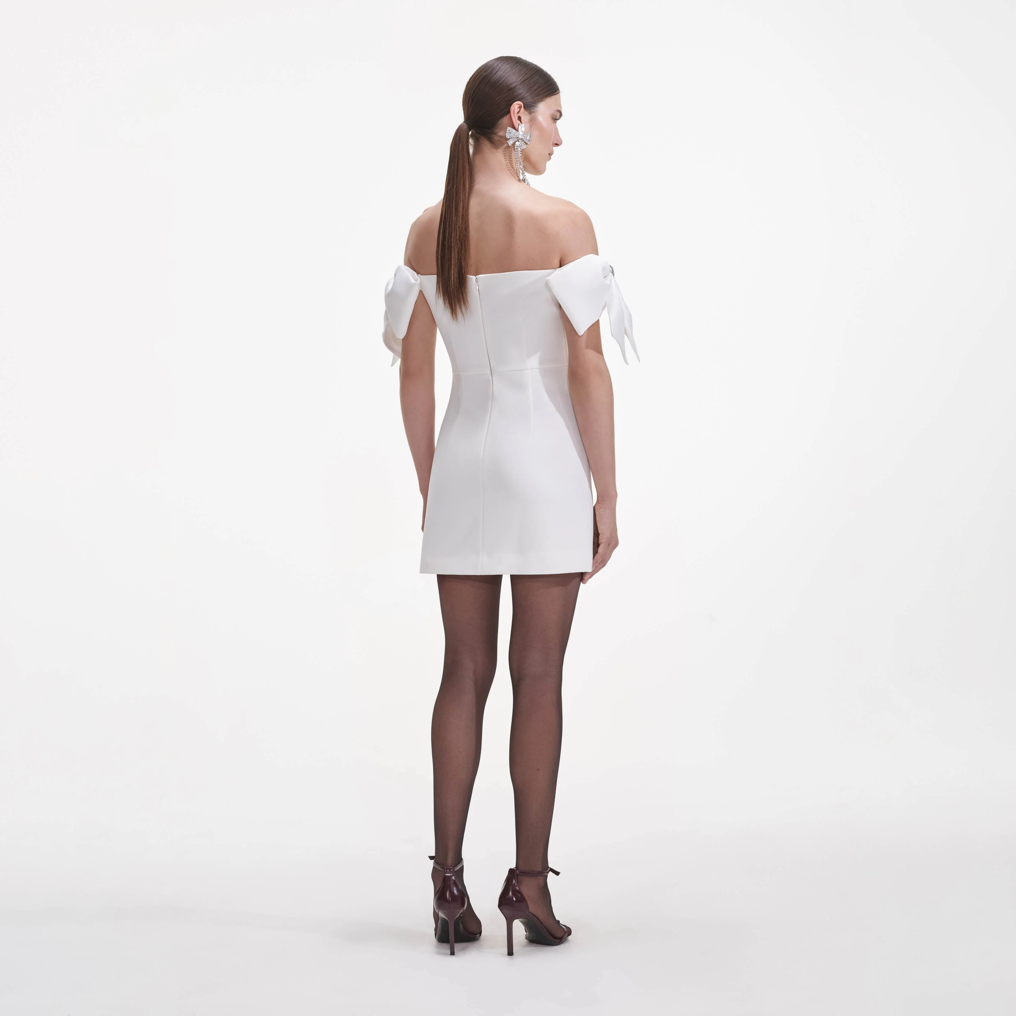 White Crepe Bow Mini Dress - Image 3