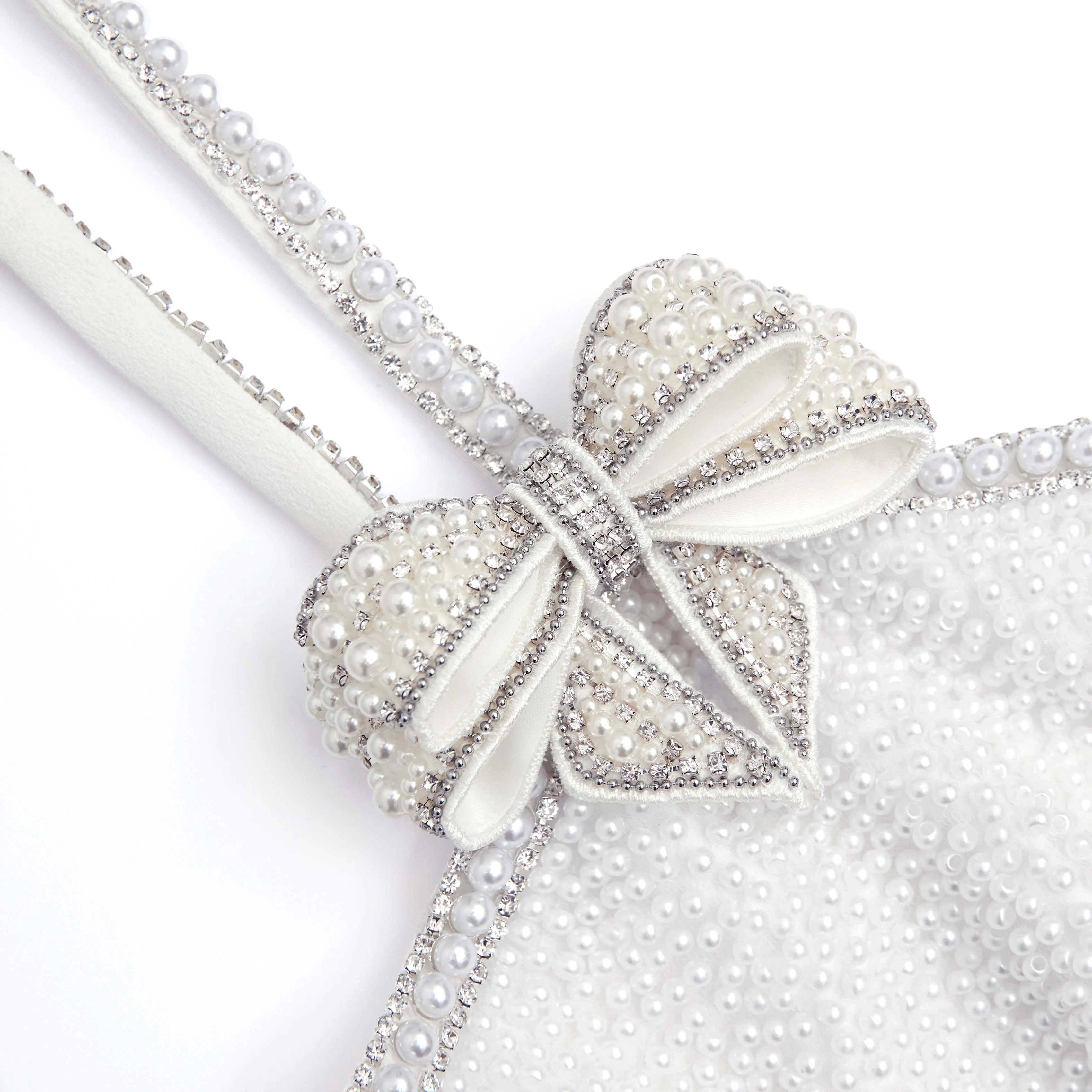 White Crepe Pearl Bow Mini Dress - Image 5