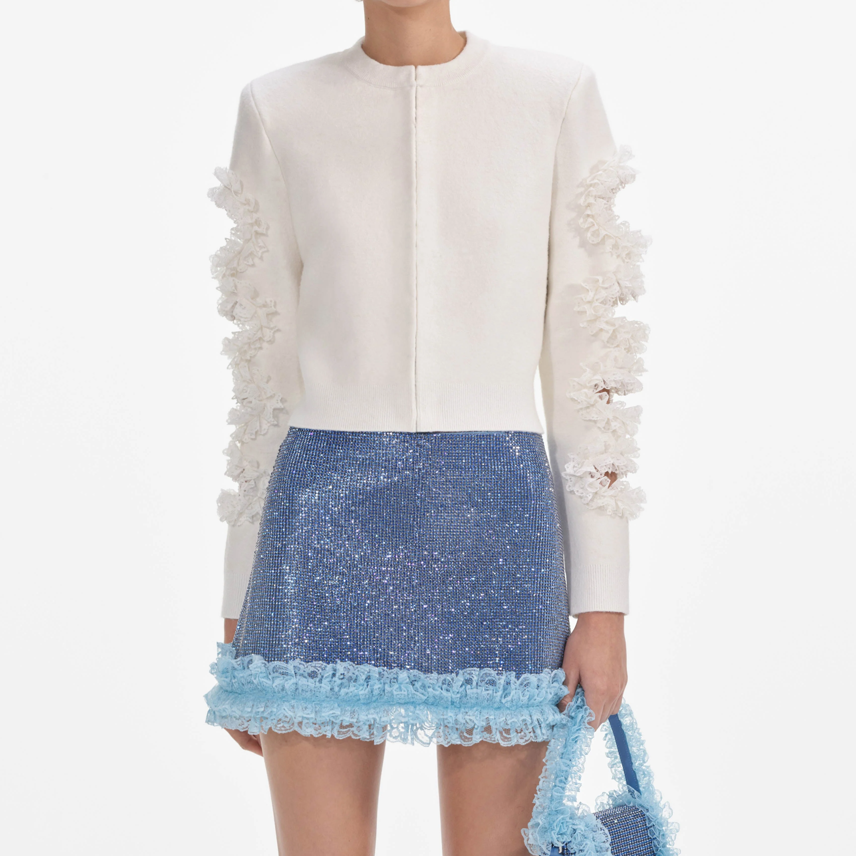 White Cut Out Lace Detail Cardigan - Image 4