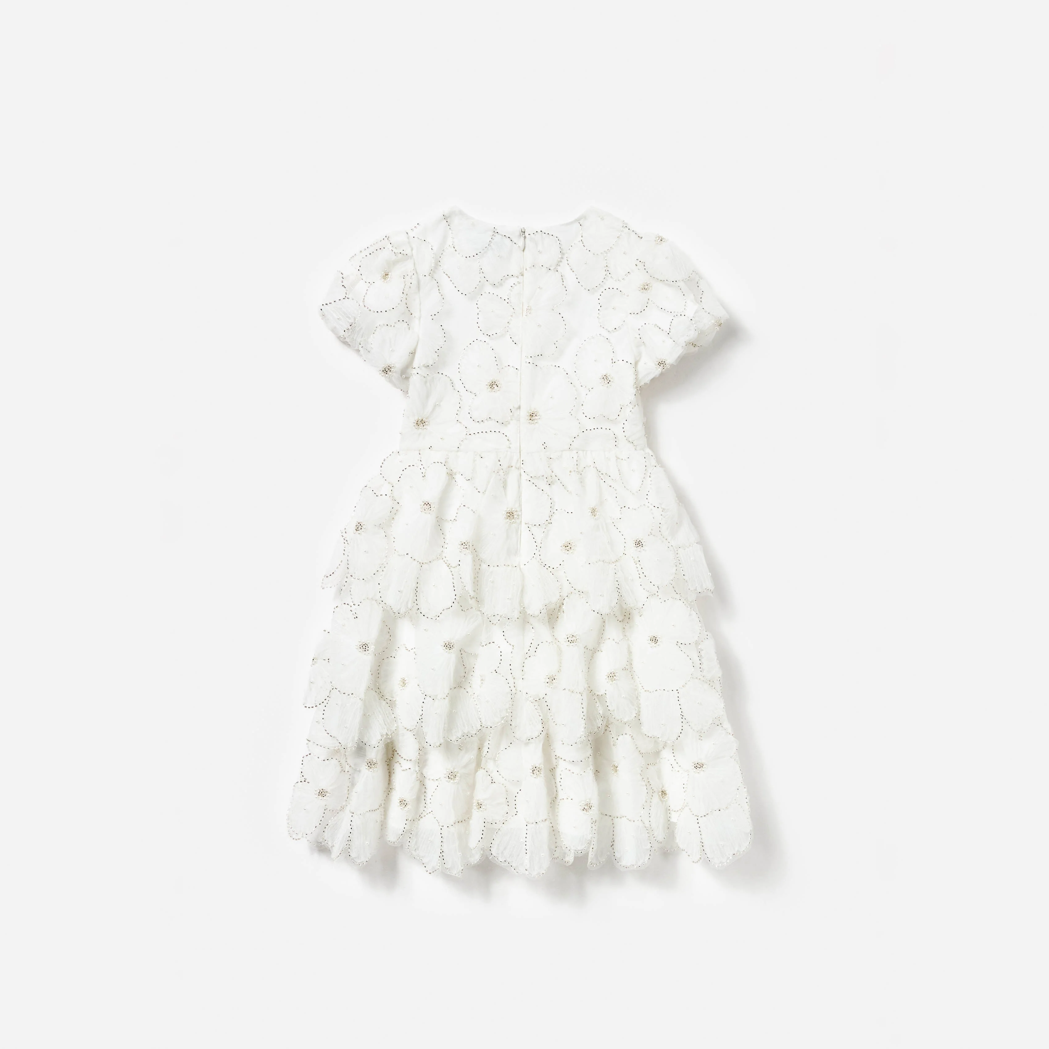 White Embellished Tulle Short Sleeve Dress - Image 2