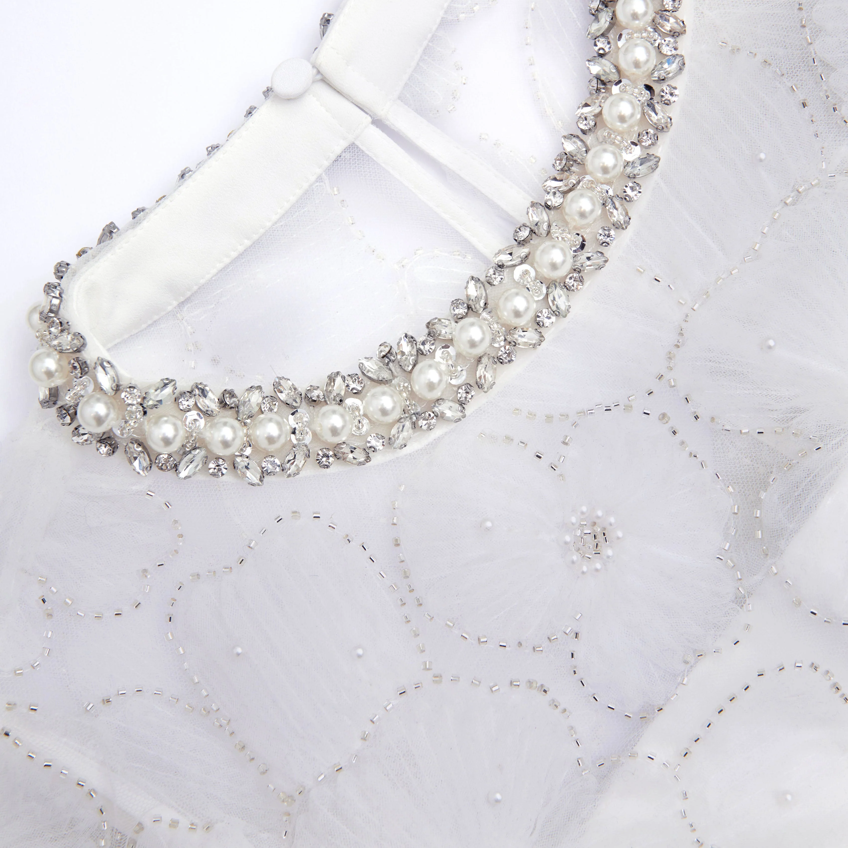 White Embellished Tulle Tiered Midi Dress - Image 5