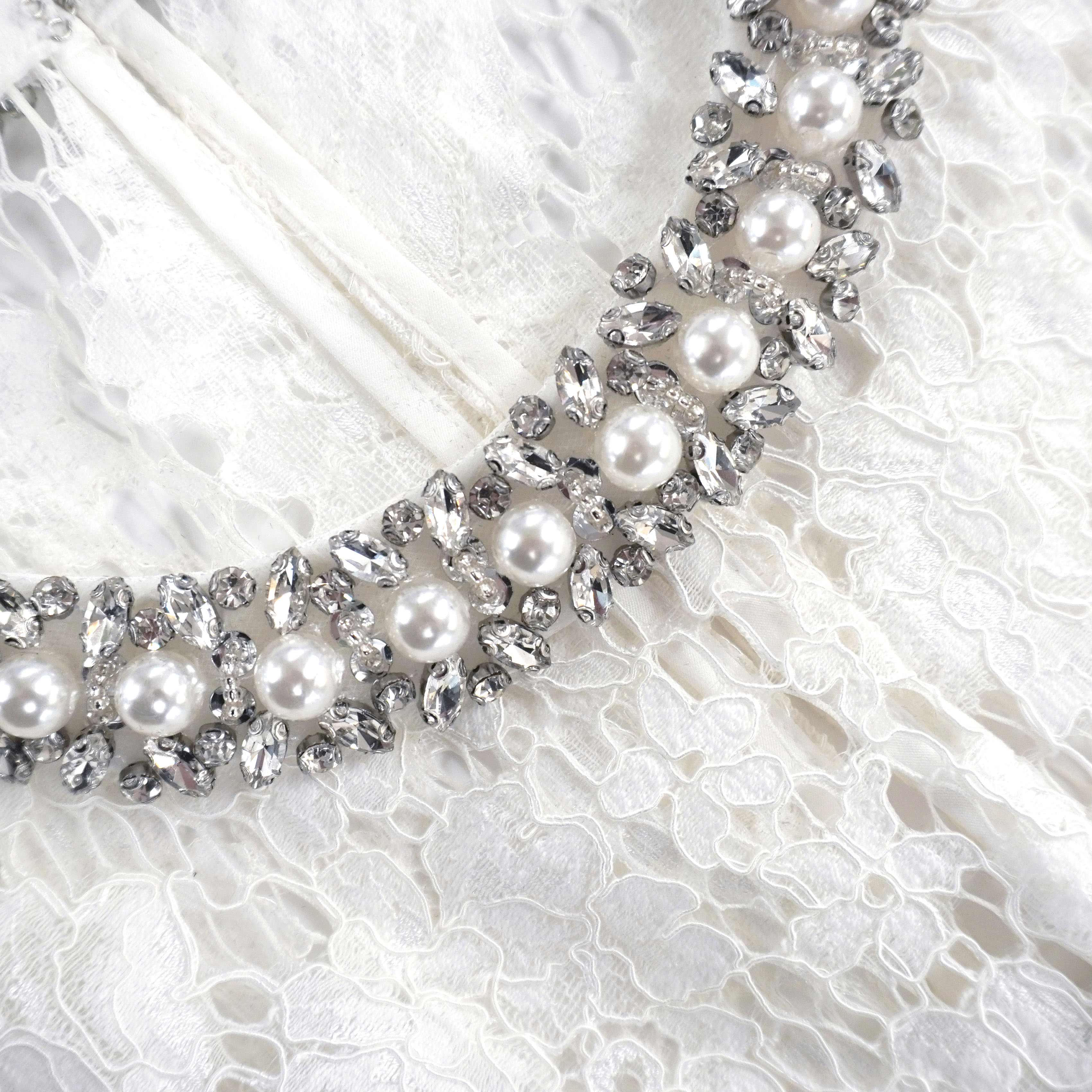 White Fine Lace Pearl Midi Dress - Image 5