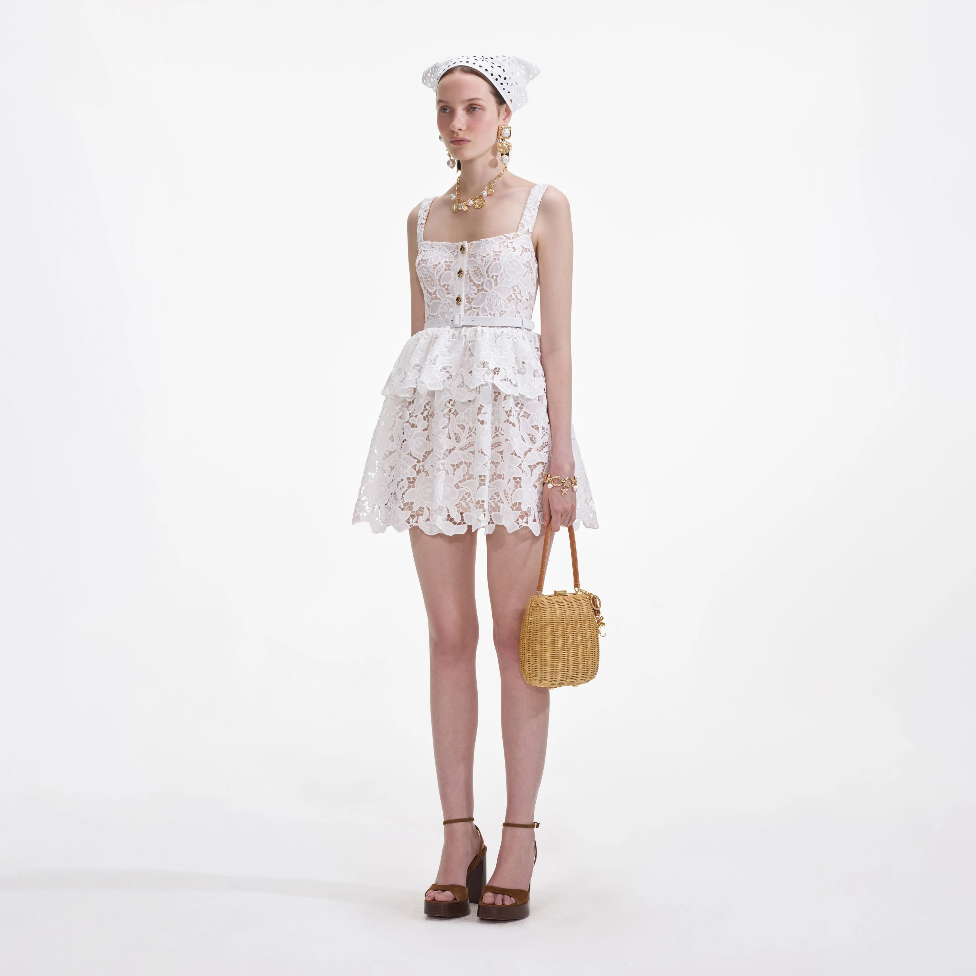 White Lace Tiered Mini Dress - Image 2