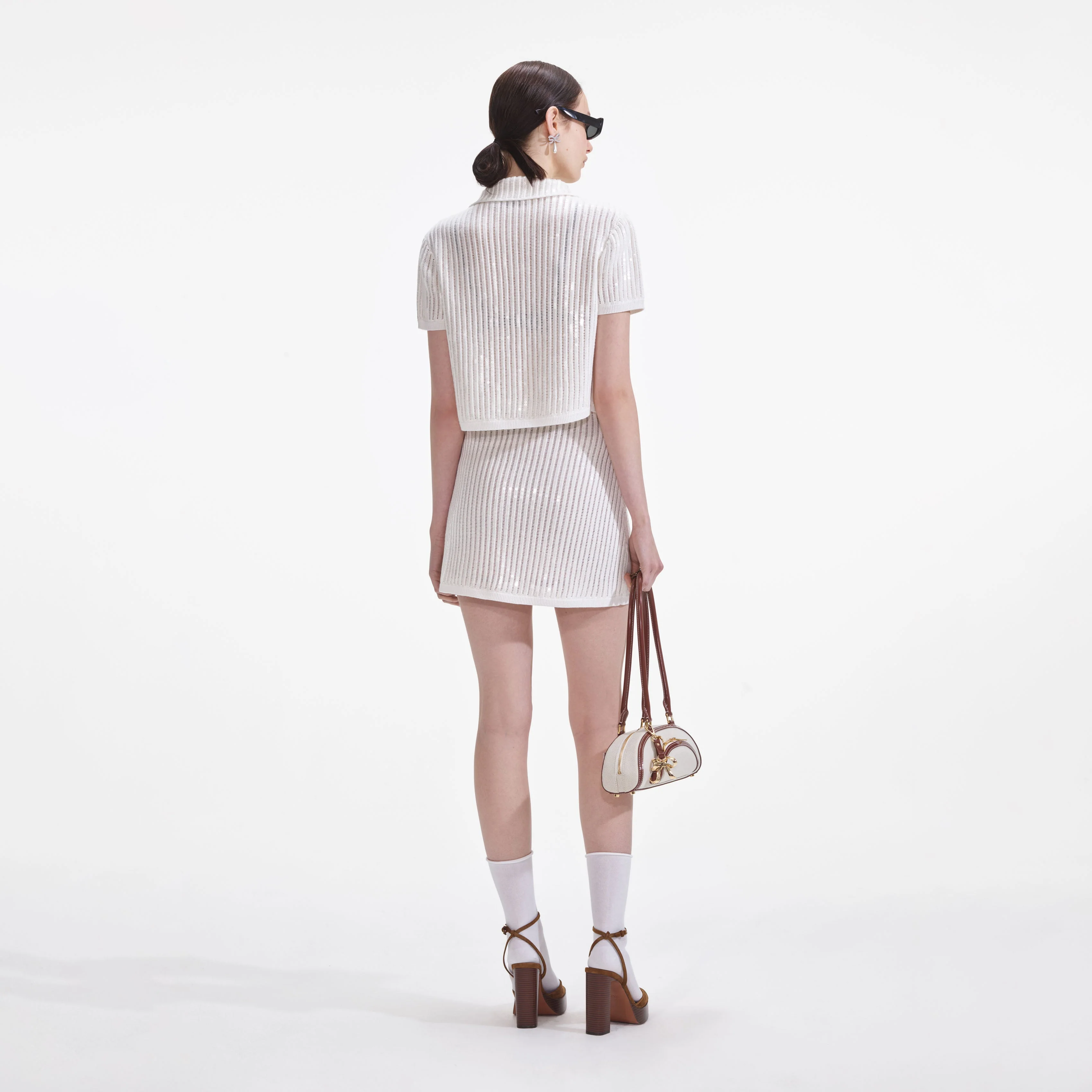 White Sequin Crochet Mini Skirt - Image 3