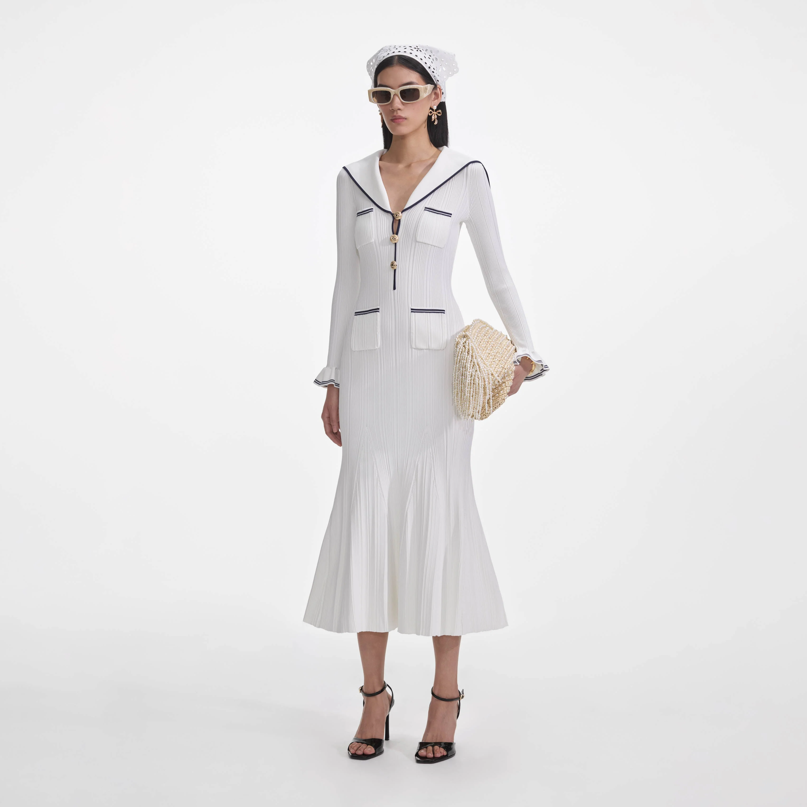 White Viscose Rib Knit Midi Dress - Image 2