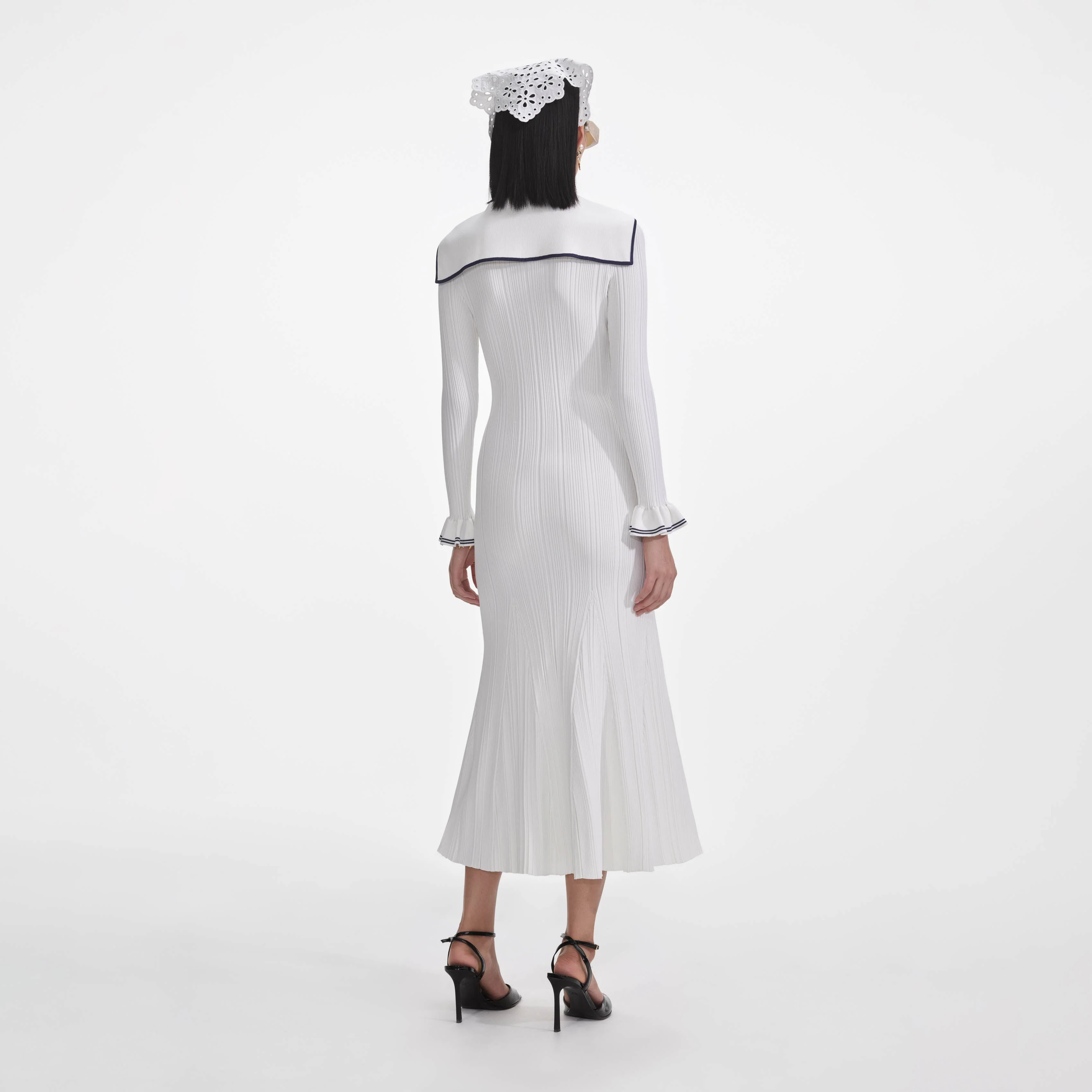 White Viscose Rib Knit Midi Dress - Image 3