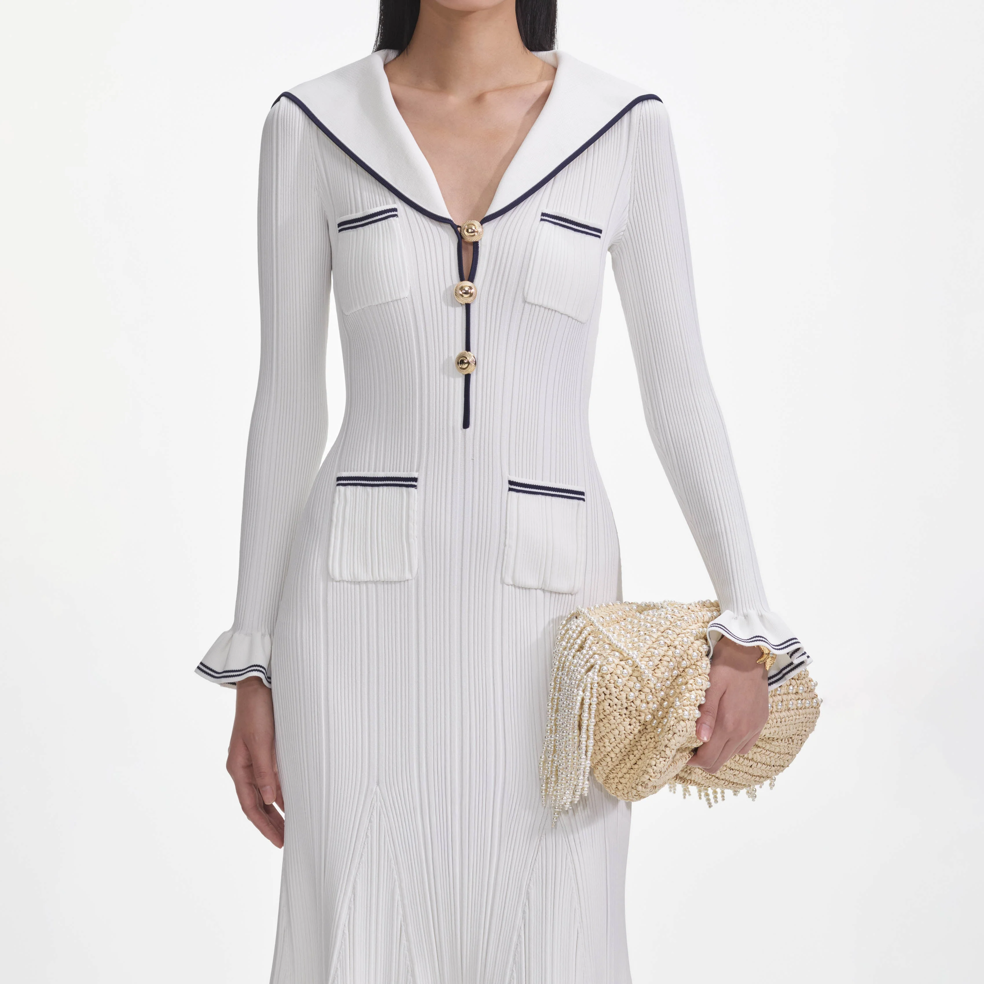 White Viscose Rib Knit Midi Dress - Image 4