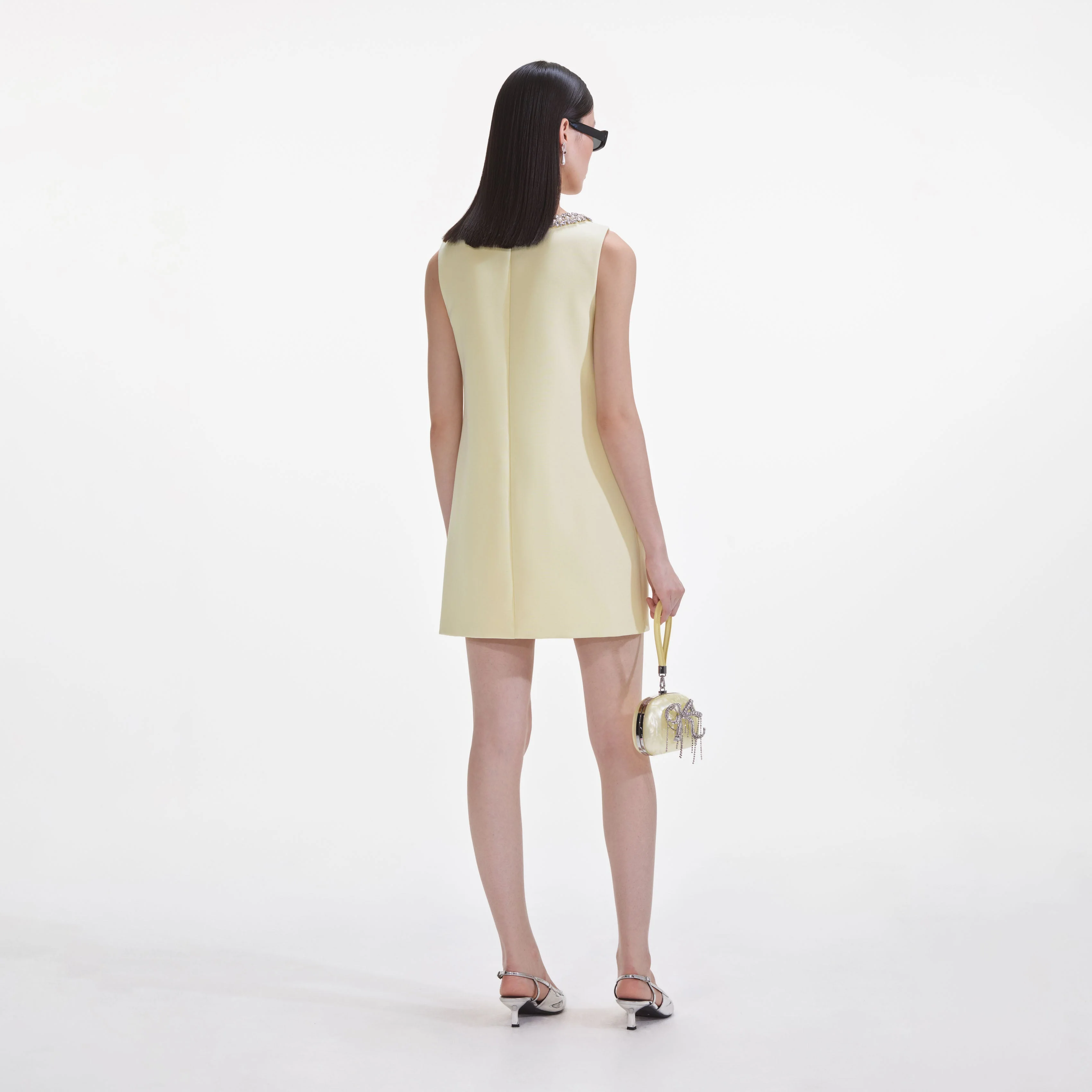 Yellow Crepe Bow Mini Dress - Image 3