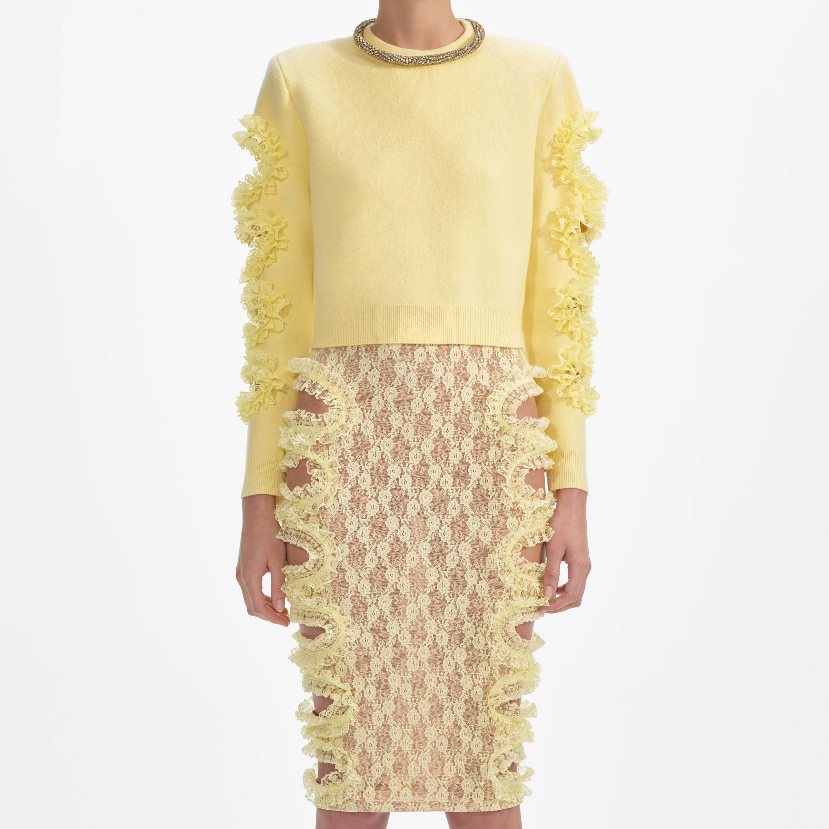 Yellow Cut Out Lace Detail Jumper - Image 4