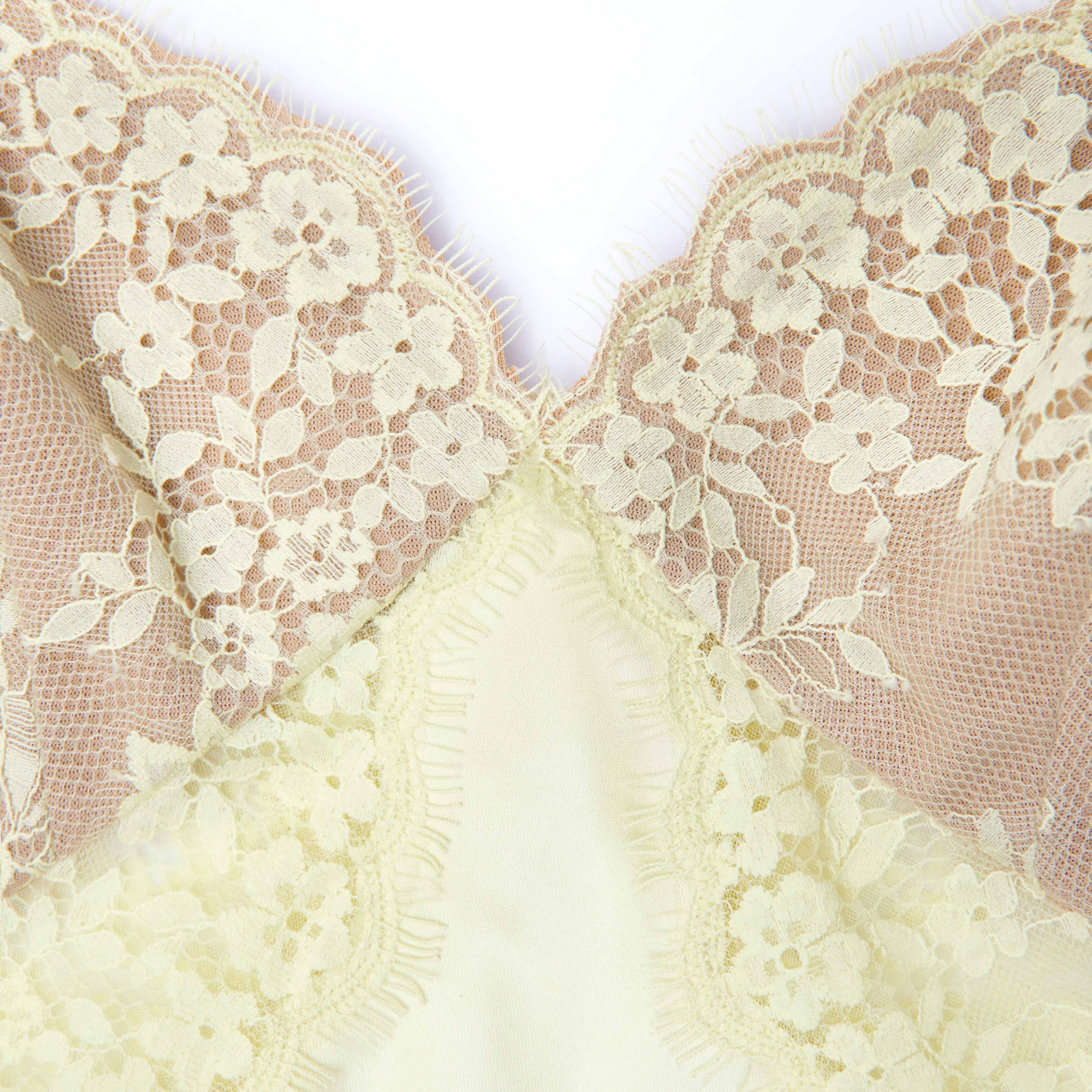 Yellow Lace Satin Maxi Dress - Image 5