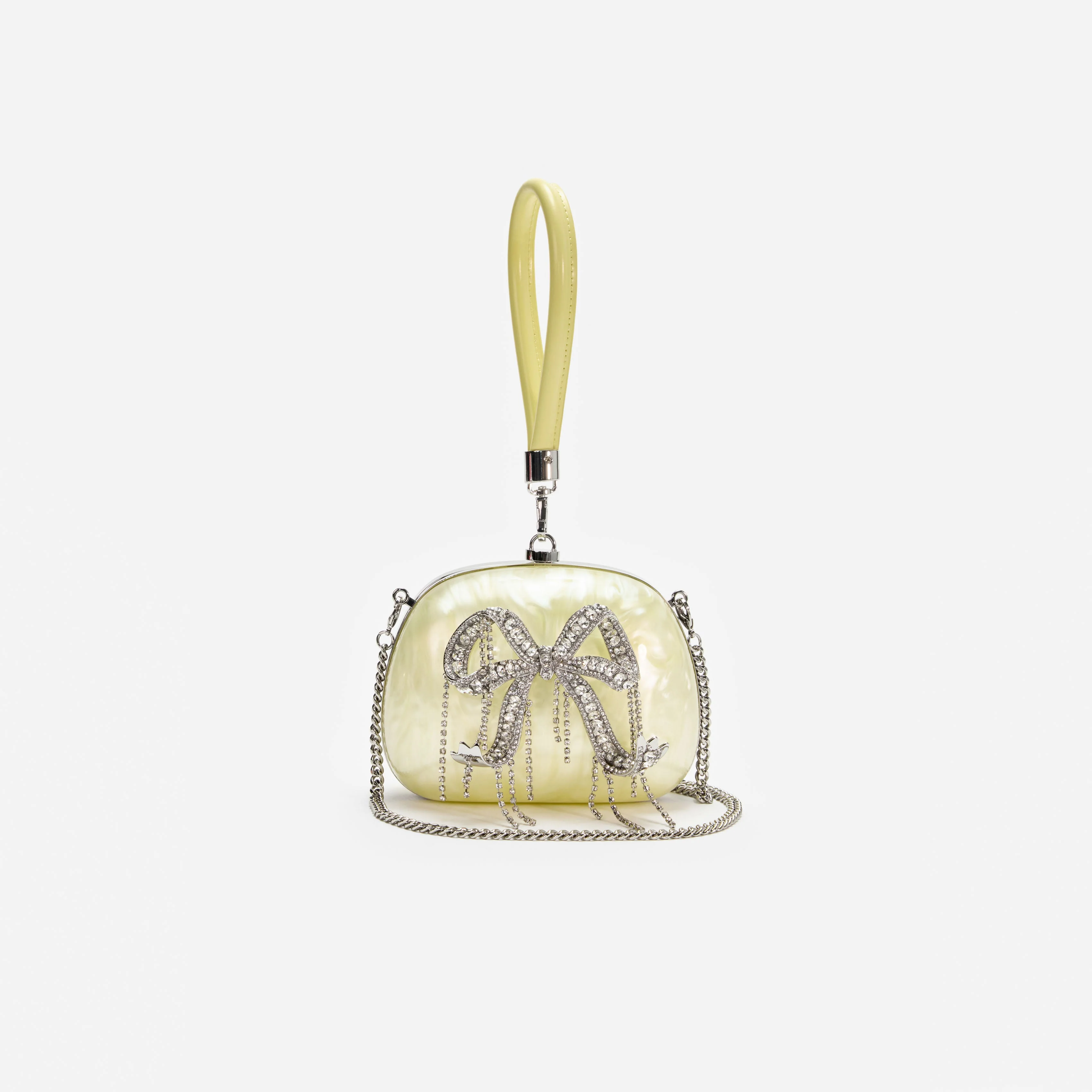 Yellow Pearl Top Handle Clutch Bag - Image 4