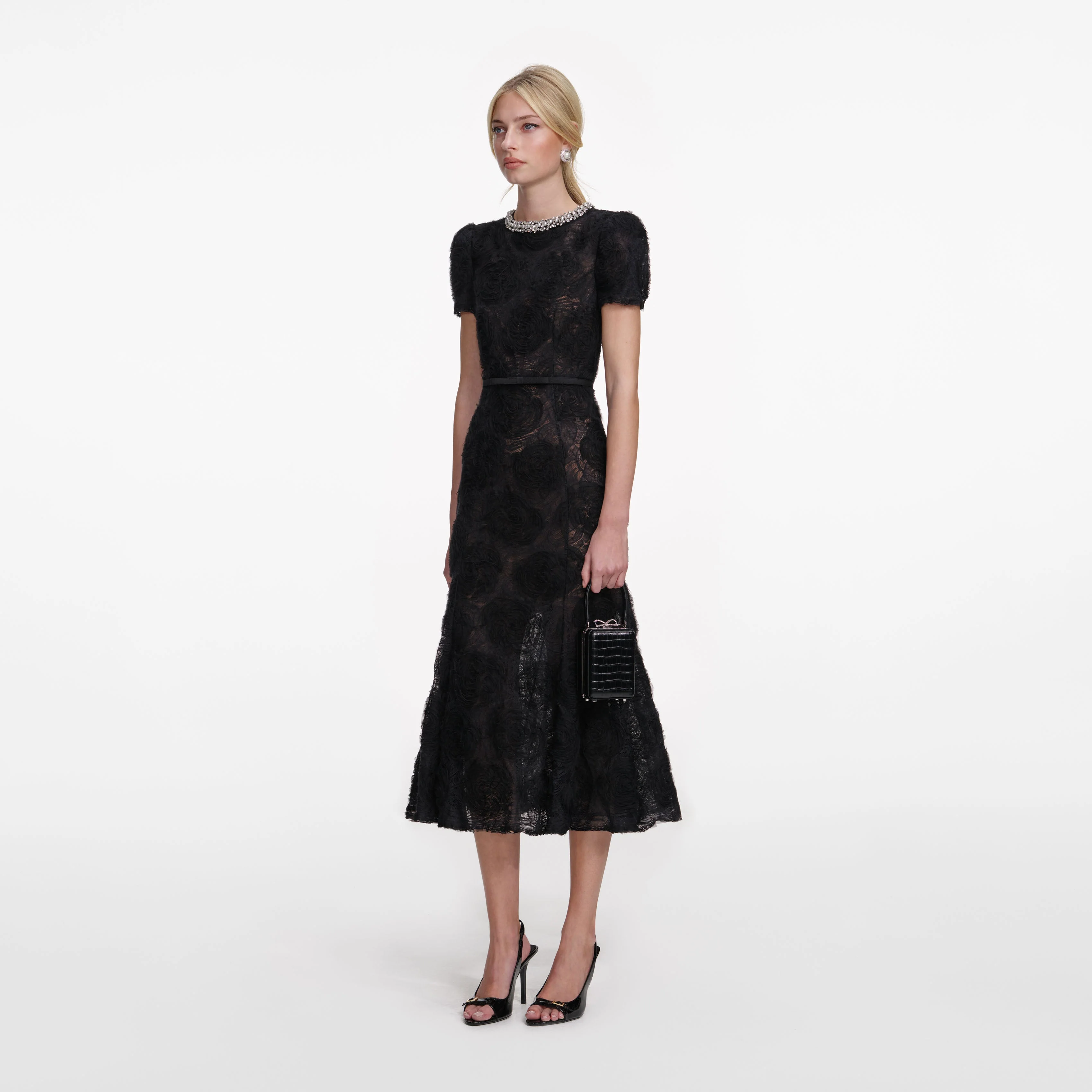 Black Tulle Lace Midi Dress - Image 2