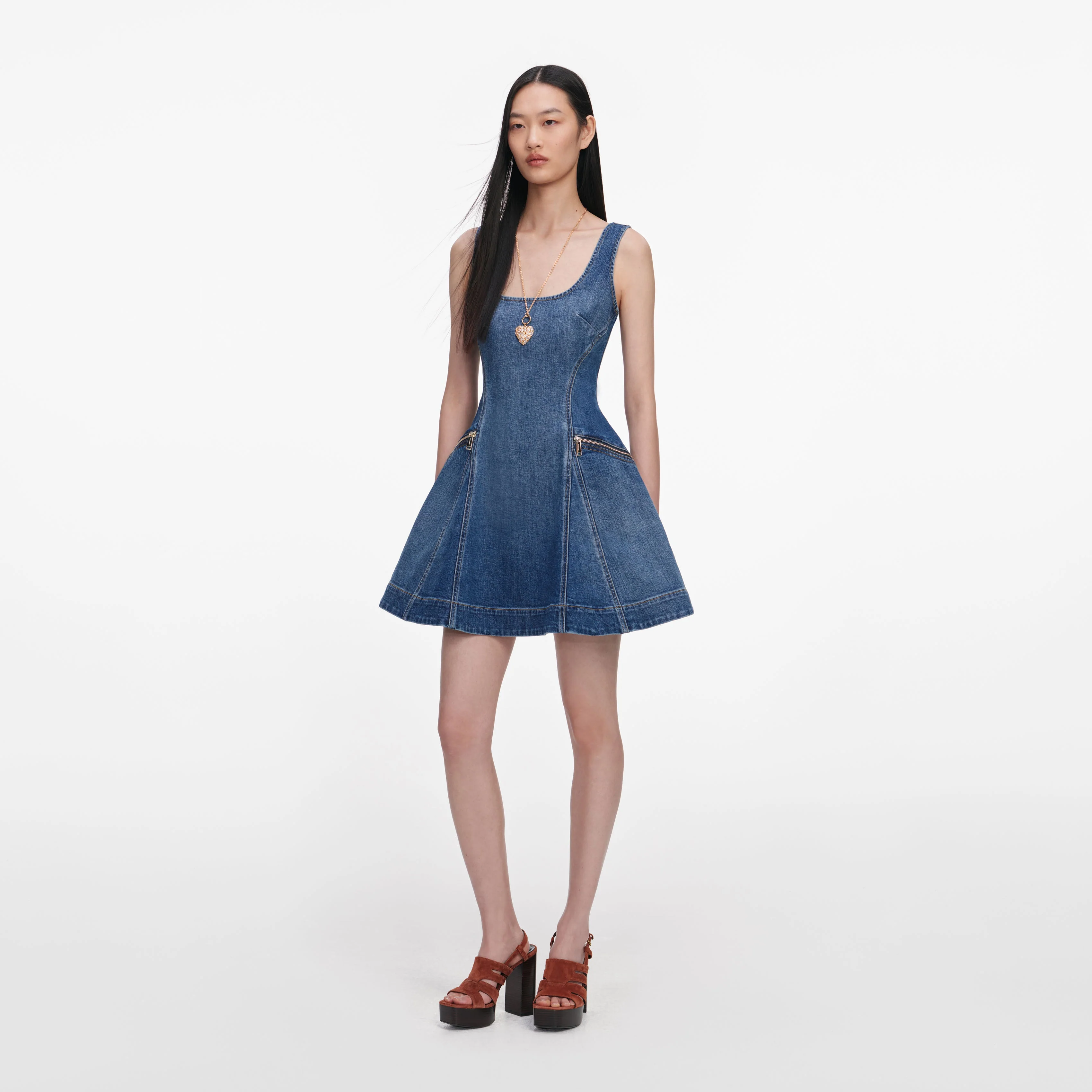 Denim Flared Mini Dress - Image 2