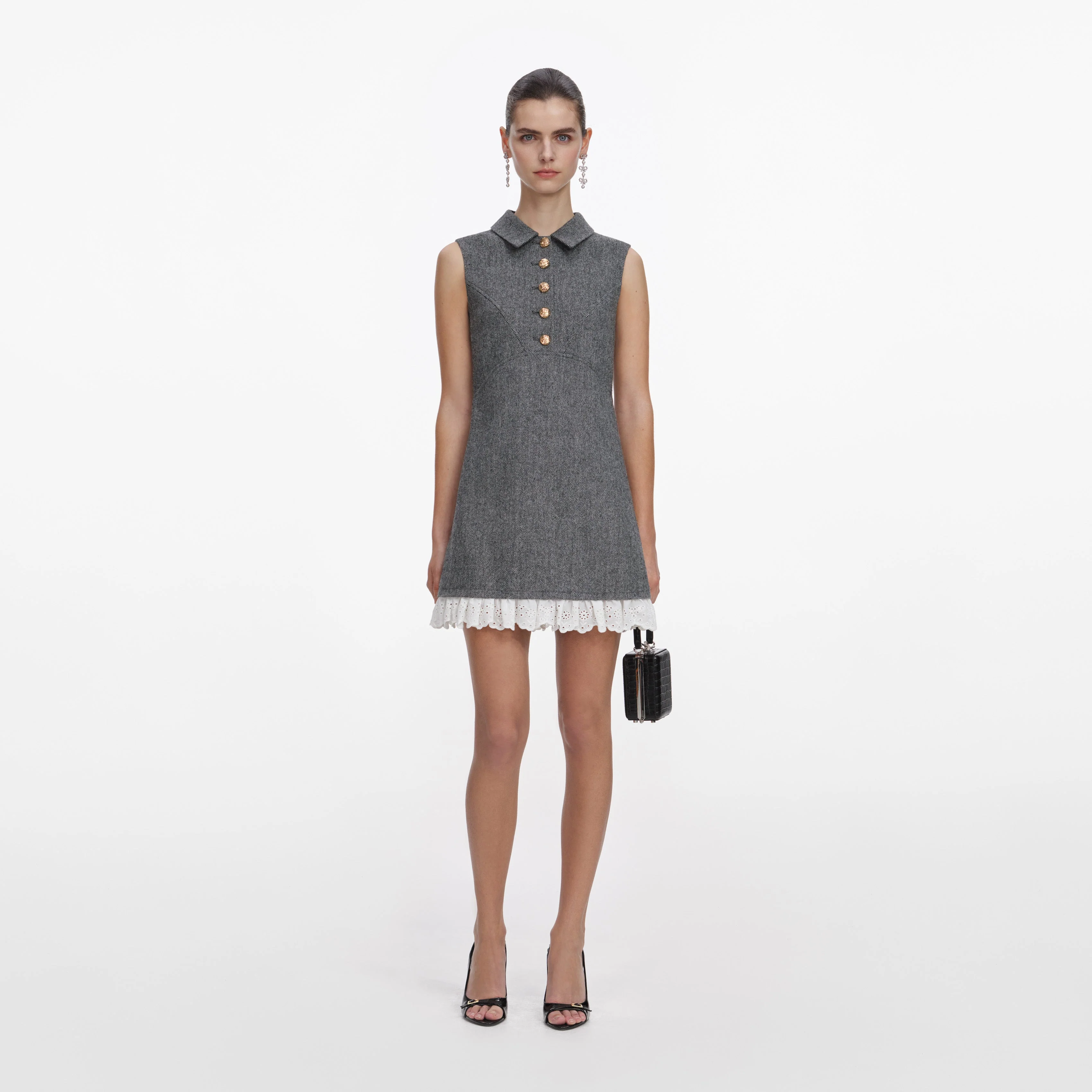 Grey Herringbone Mini Dress