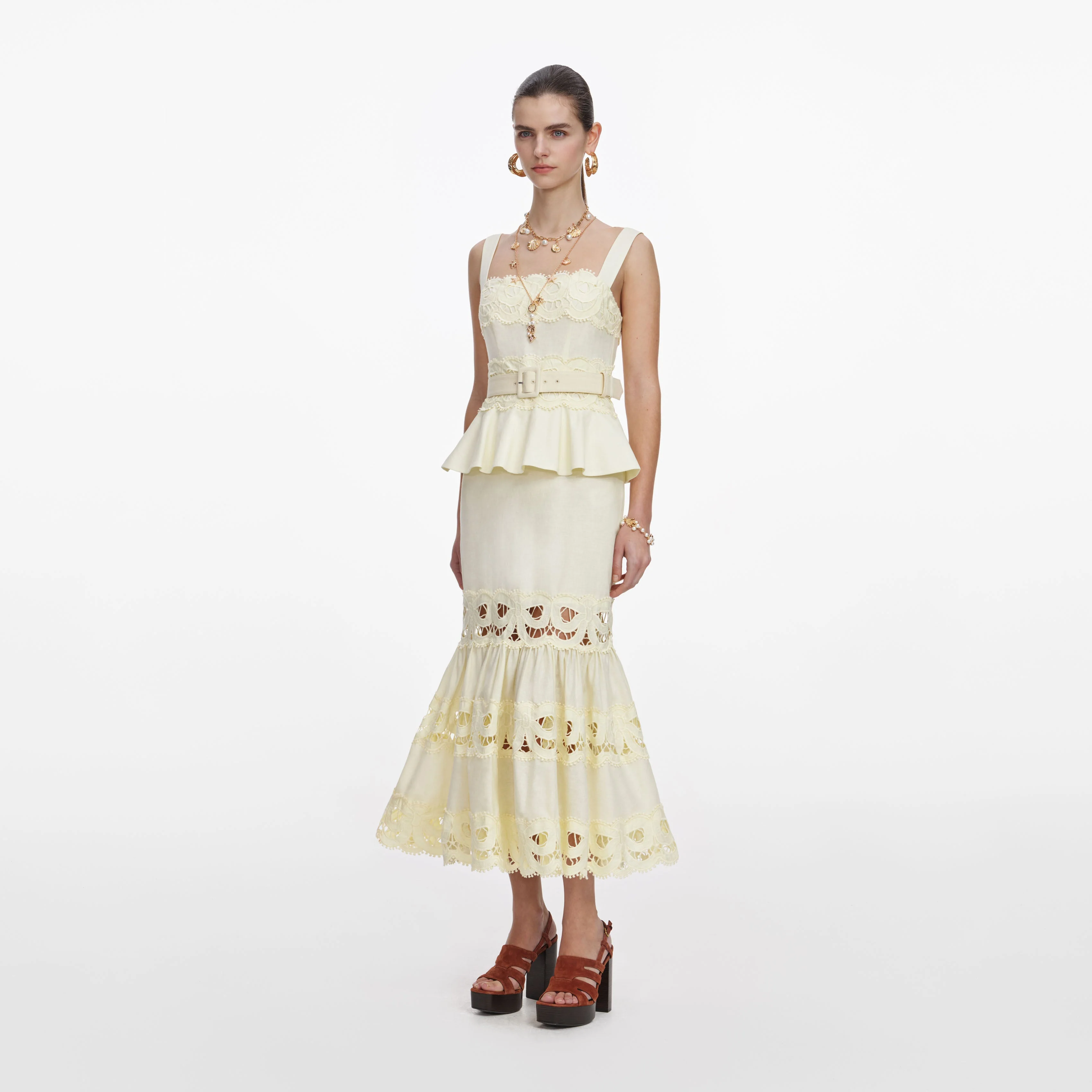Yellow Linen Peplum Midi Dress - Image 2