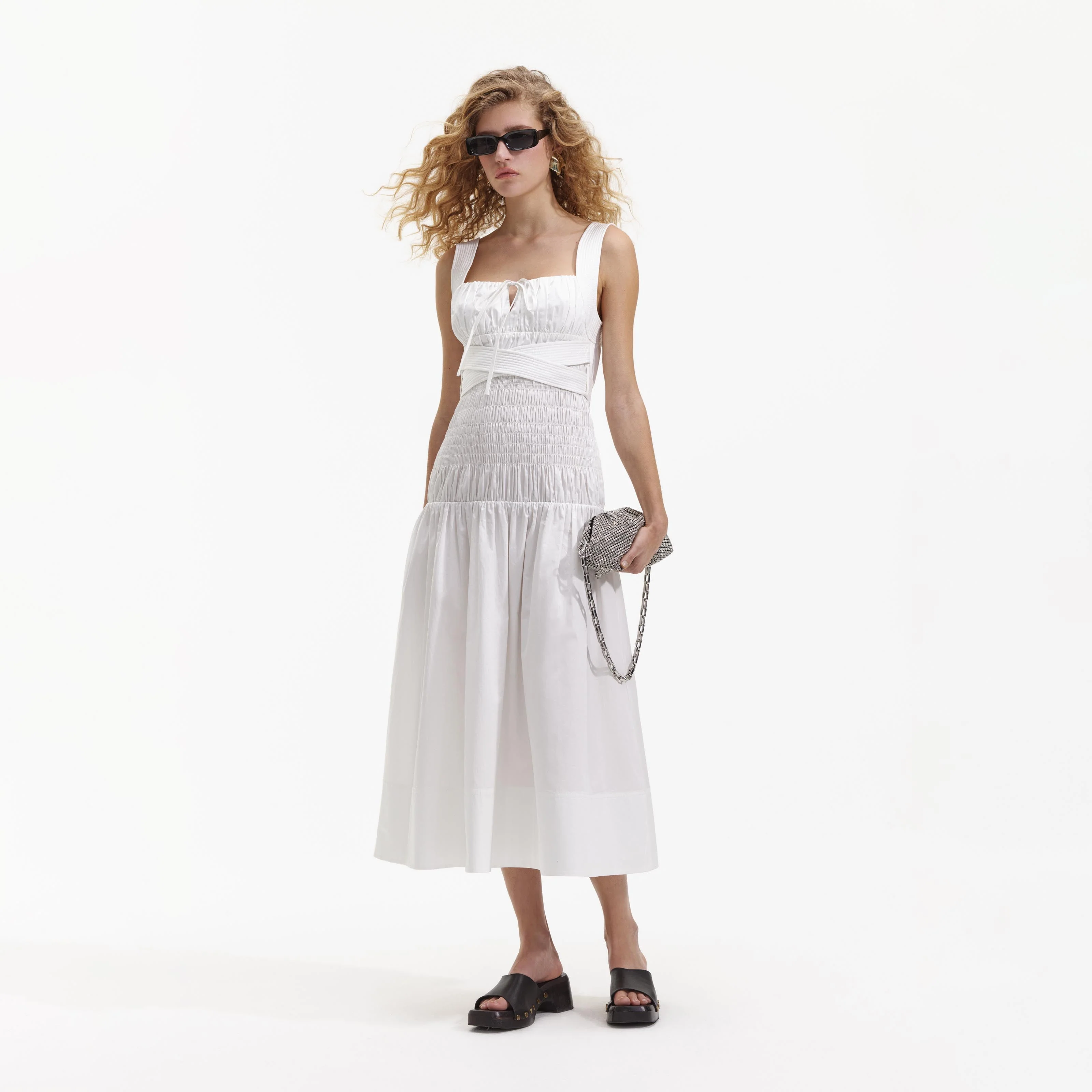 White Cotton Sweetheart Midi Dress - Image 2