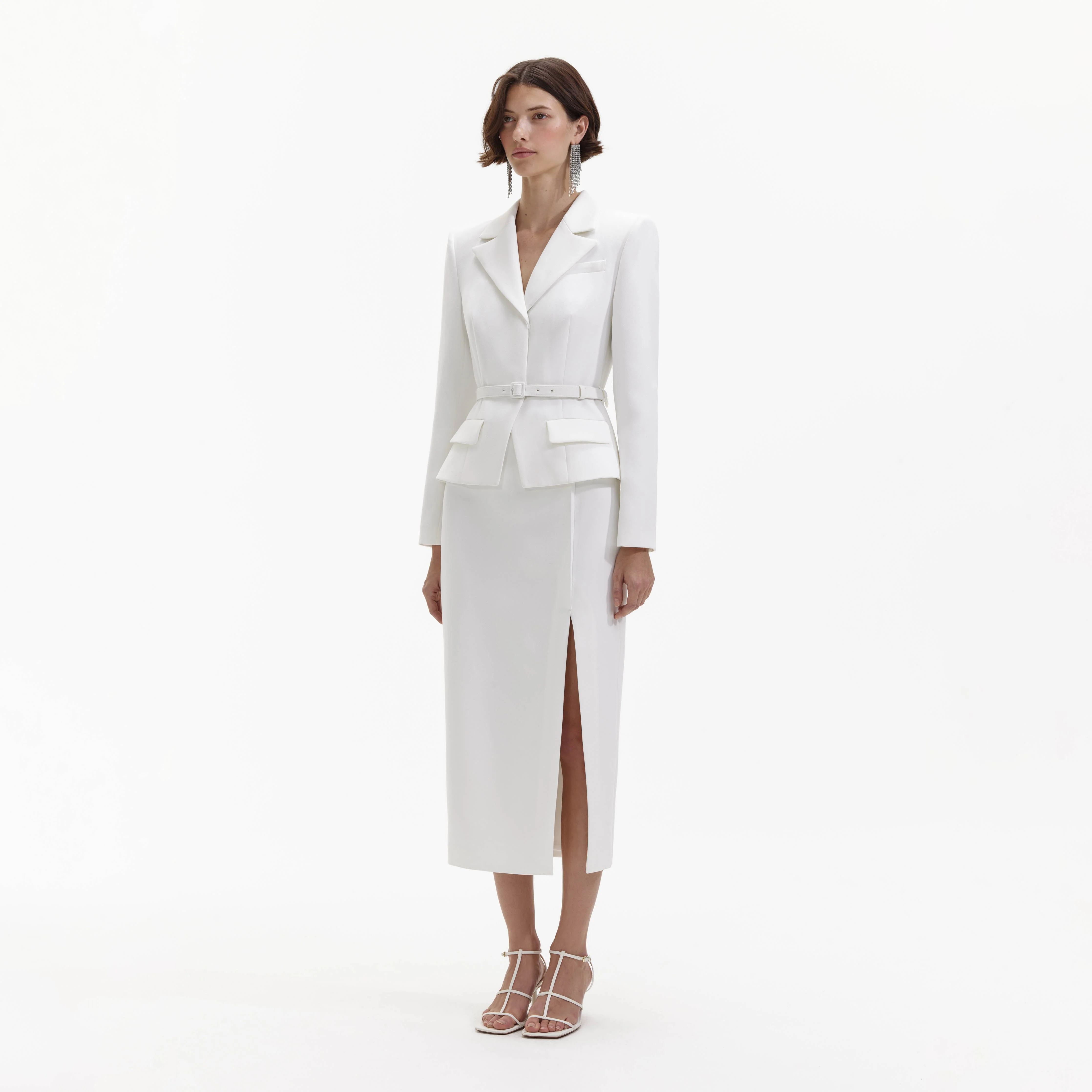 White Crepe Tailored Midi Dress - Image 2