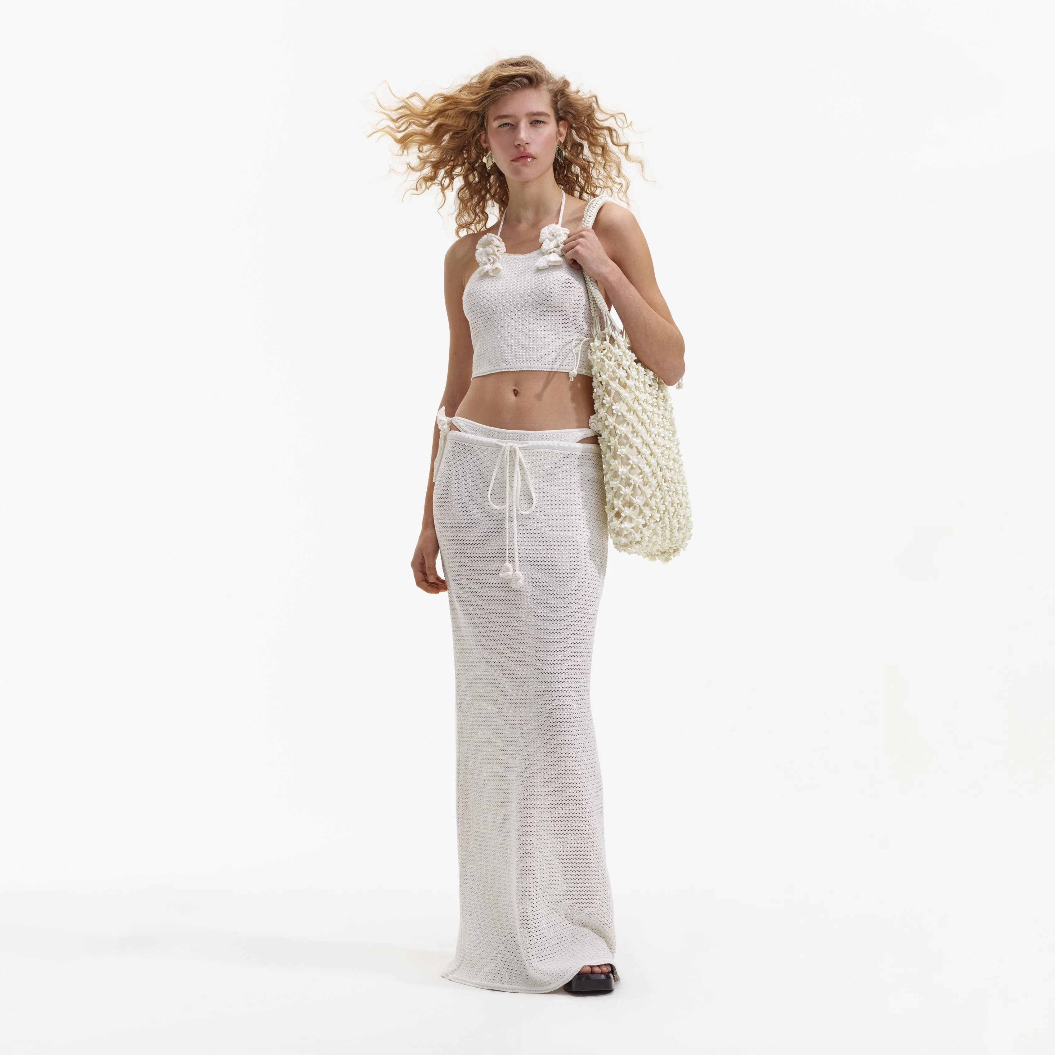White Crochet Maxi Skirt
