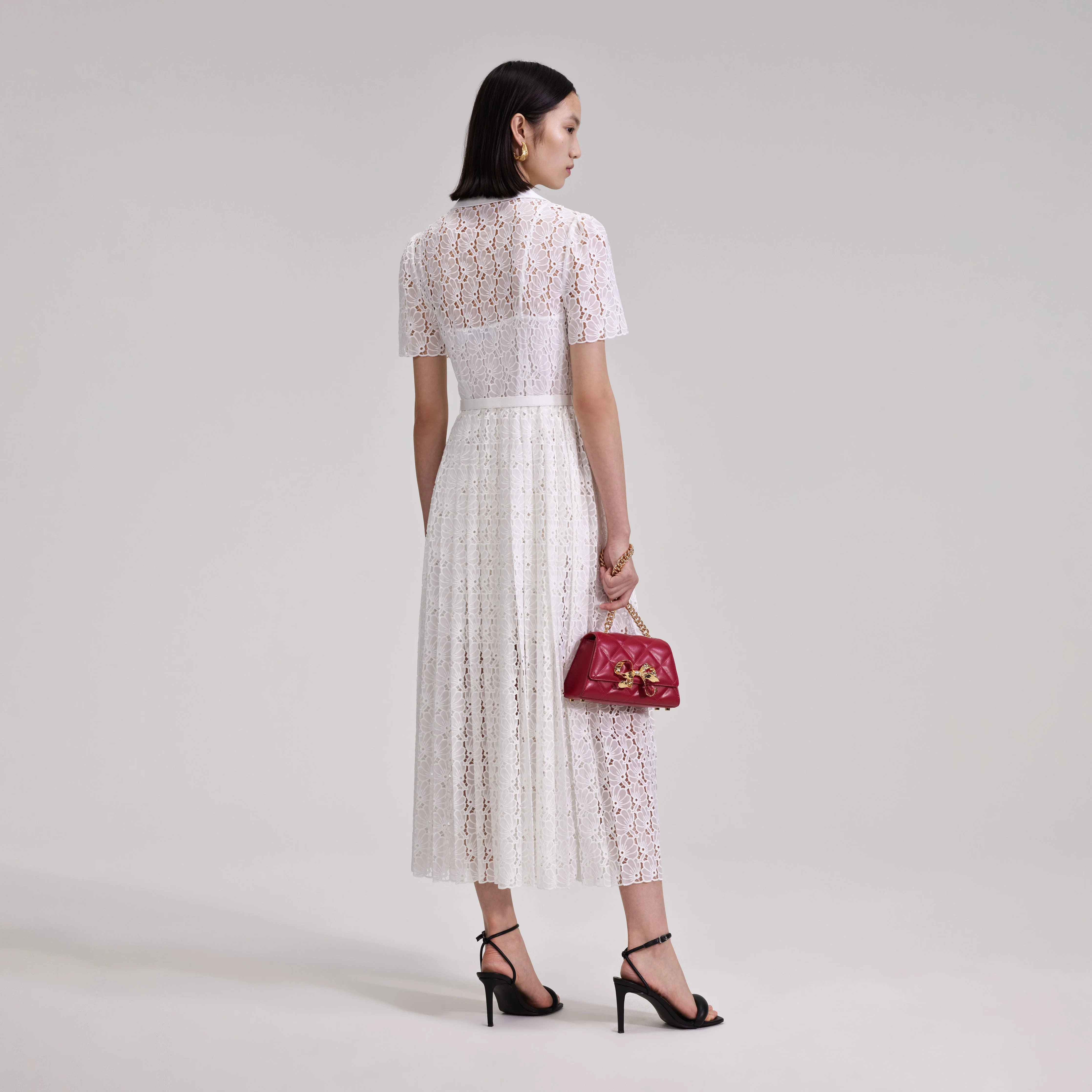 White Floral Chiffon Midi Dress - Image 3