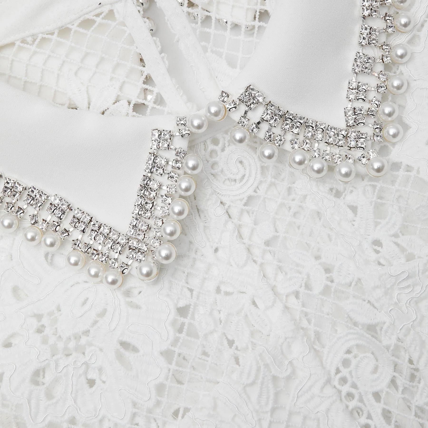 White Lace Diamante Collar Midi Dress - Image 5