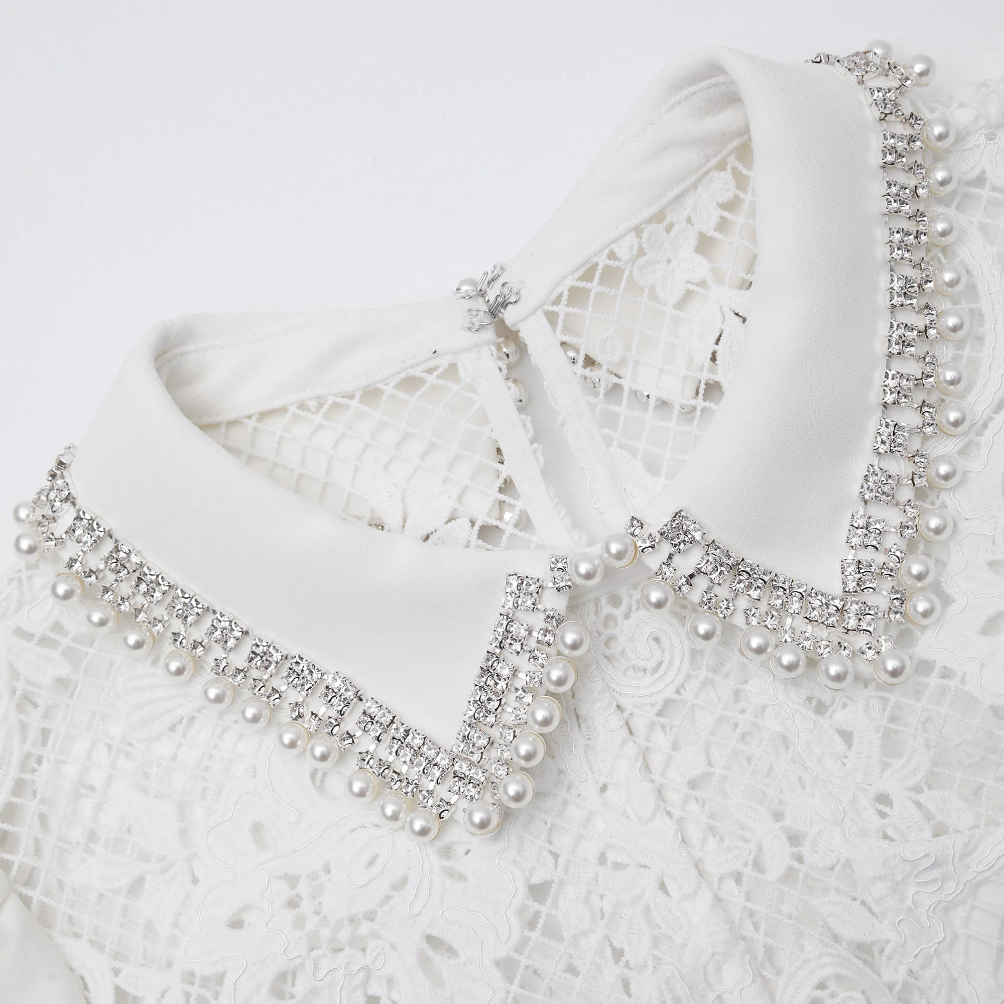 White Lace Diamante Collar Midi Dress - Image 6