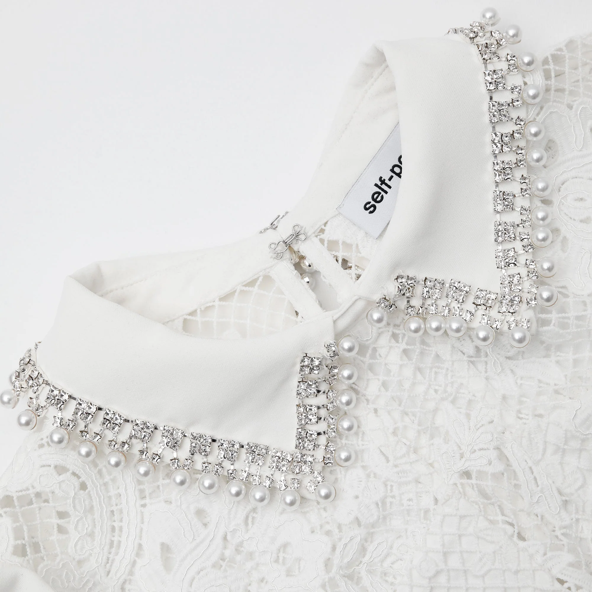 White Lace Diamante Collar Top - Image 5