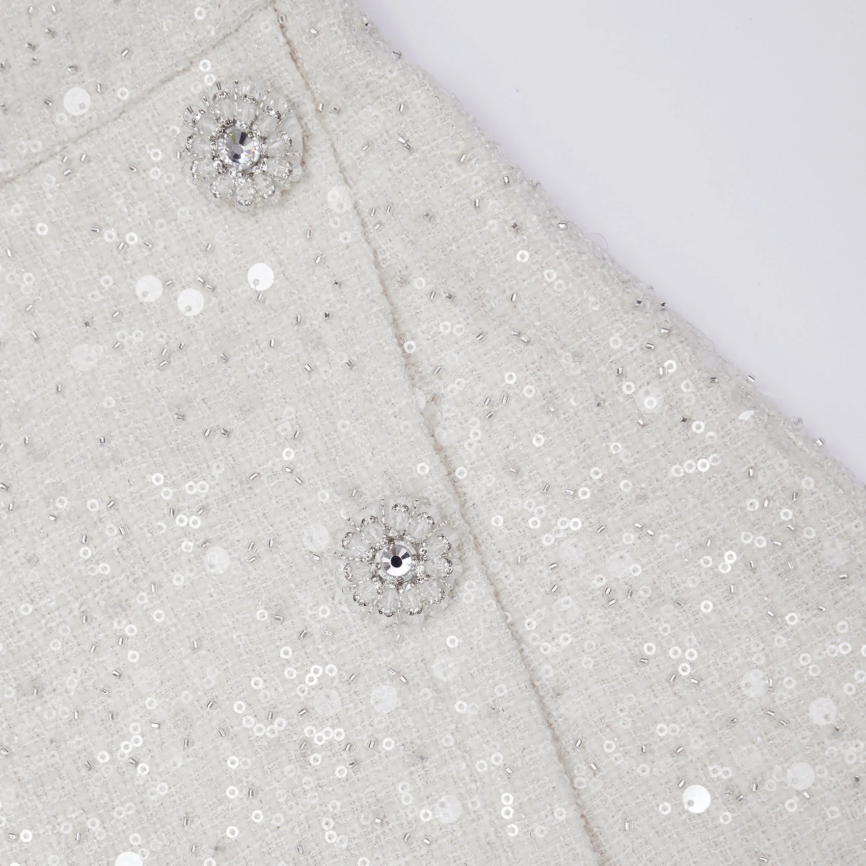 Ivory Sequin Boucle Mini Dress - Image 6