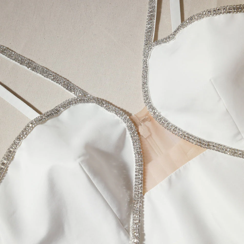 White Taffeta Flared Mini Dress - Image 5